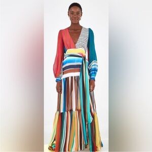 Farm Rio Thalita Stripe Maxi Dress Multicolor NWT